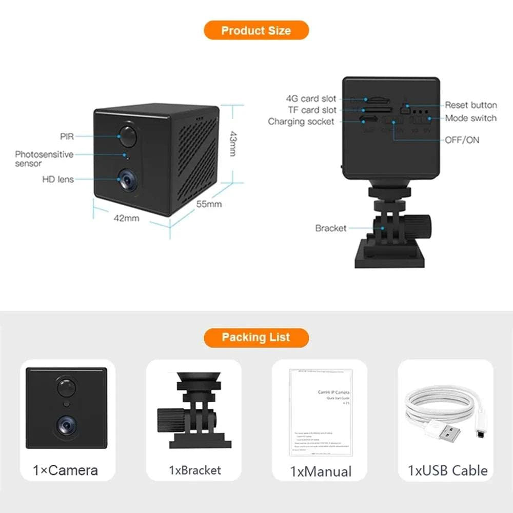 4G SIM Mini Security Camera 5MP Indoor Night Vision with Battery-4G No Card