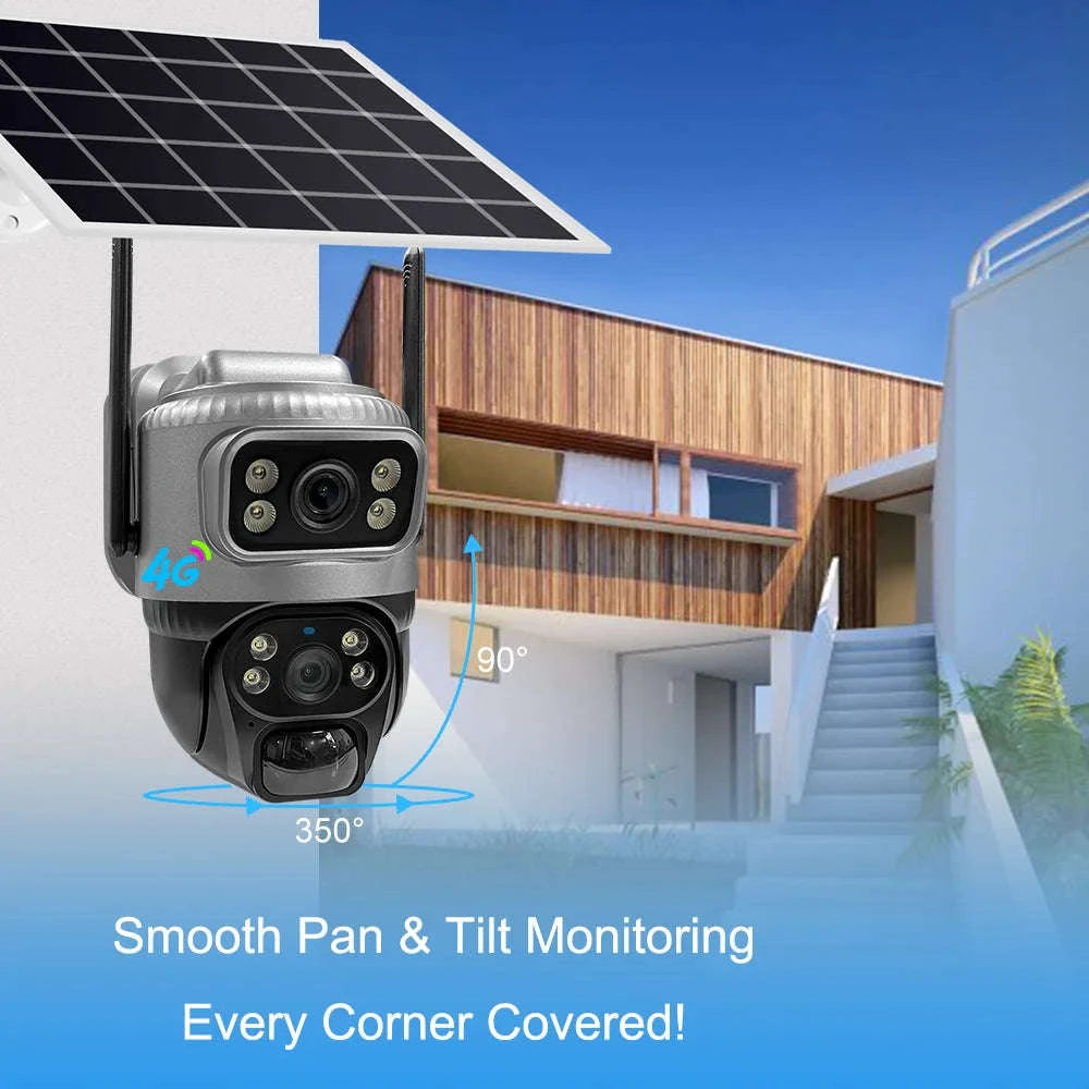 4G Solar Dual-Lens Outdoor Security Camera with 10X Zoom and Human Detection-4G Solar Camera Add 128G / Poland