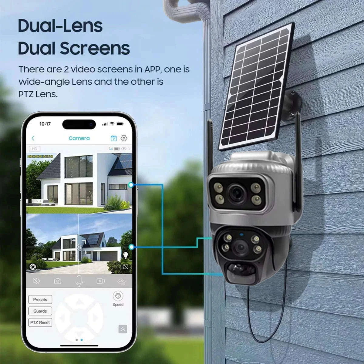 4G Solar Dual-Lens Outdoor Security Camera with 10X Zoom and Human Detection-4G Solar Camera Add 128G / Poland