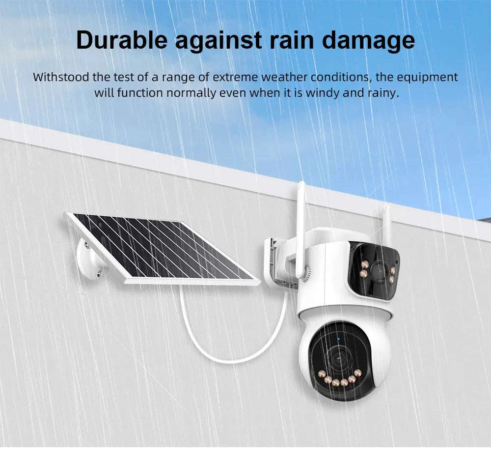 4G Solar Outdoor Dual-Lens Security Camera 4MP Auto Tracking-4G LTE Camera  64G