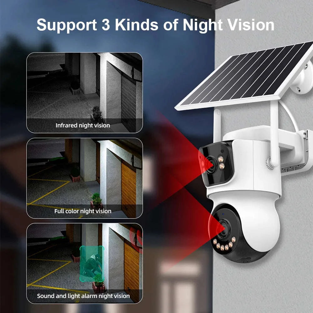 4G Solar Outdoor Dual-Lens Security Camera 4MP Auto Tracking-4G LTE Camera  64G