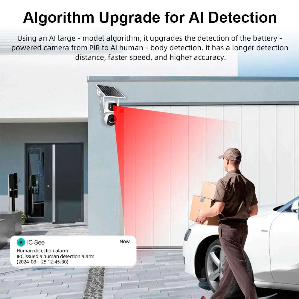 4G Solar Outdoor Dual-Lens Security Camera 4MP Auto Tracking-4G LTE Camera  64G