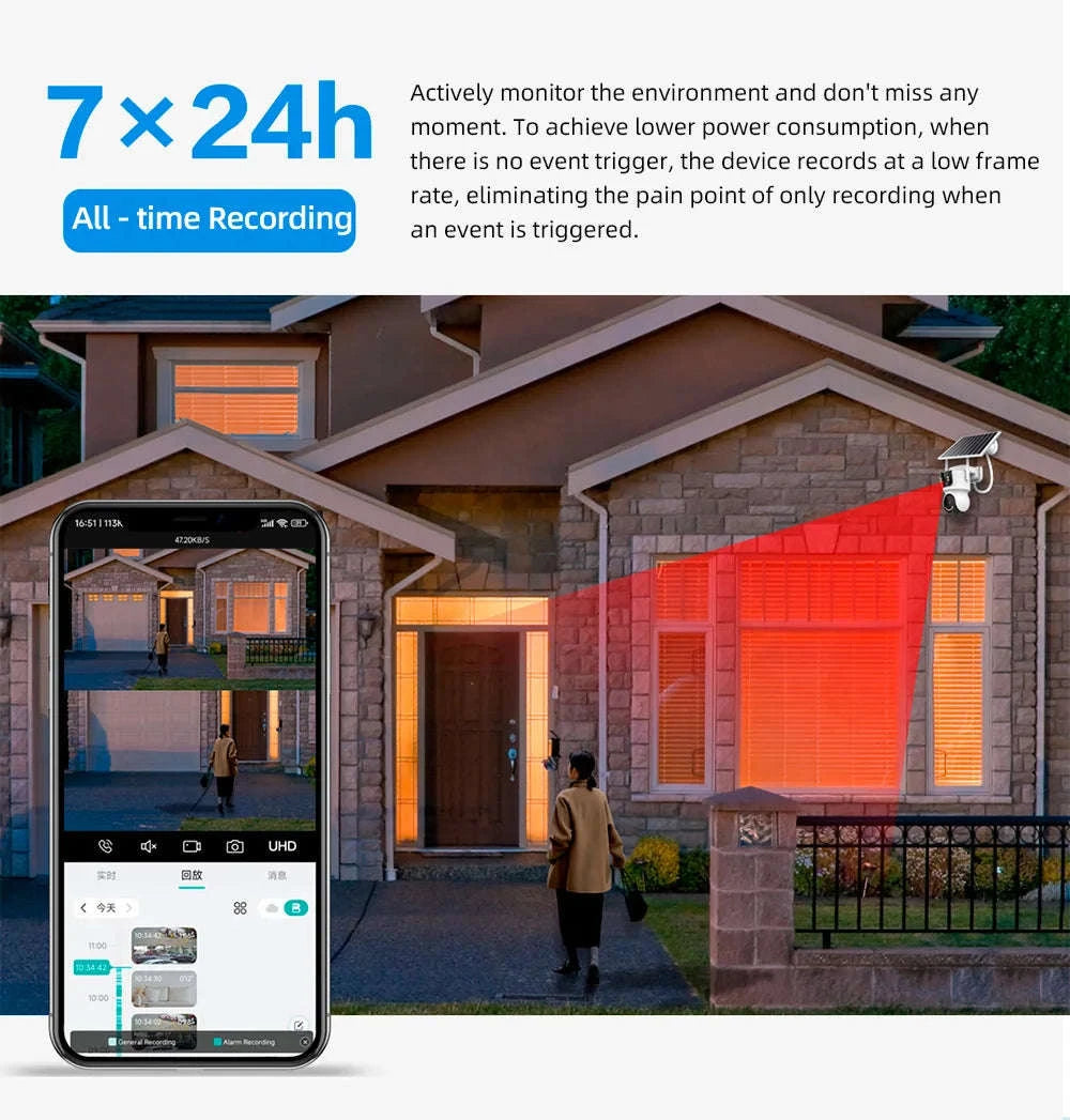 4G Solar Outdoor Dual-Lens Security Camera 4MP Auto Tracking-4G LTE Camera  64G