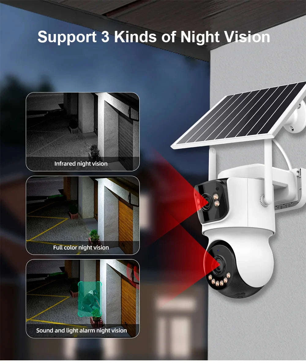 4G Solar Outdoor Dual-Lens Security Camera 4MP Auto Tracking-4G LTE Camera  64G
