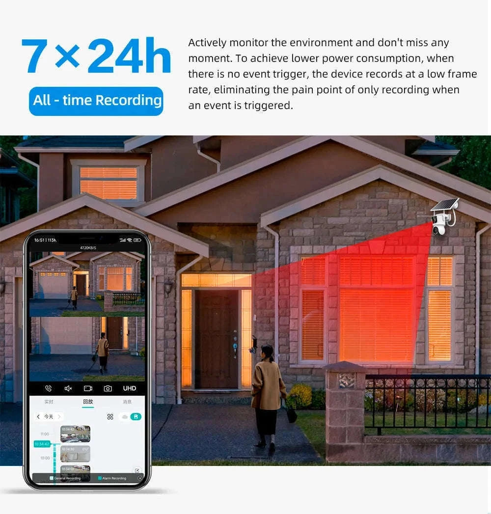 4G Solar Outdoor Dual-Lens Security Camera 4MP Auto Tracking-4G LTE Camera  64G