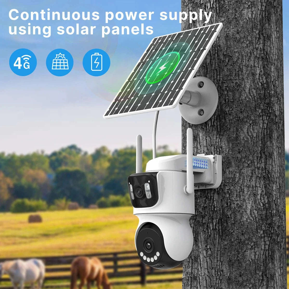 4G Solar Outdoor Security Camera with PTZ Auto Tracking Night Vision and Two-Way Audio-Camera Add 64G / Poland