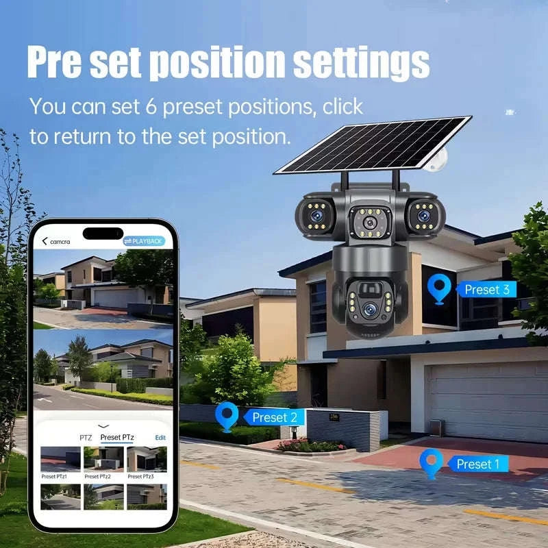 4G Solar Outdoor Security Camera with Triple Lens and PIR Detection-4G camera add 128GB / Poland