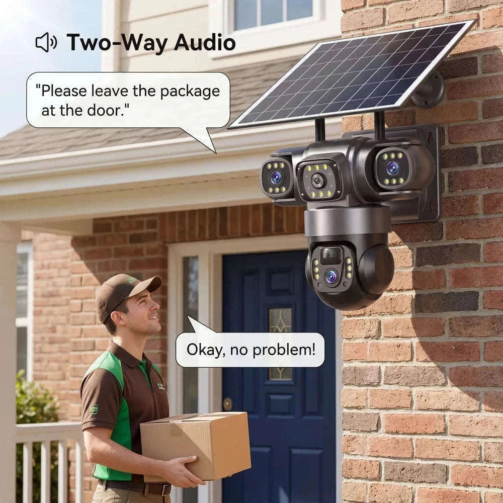 4G Solar Outdoor Security Camera with Triple Lens and PIR Detection-4G camera add 128GB / Poland