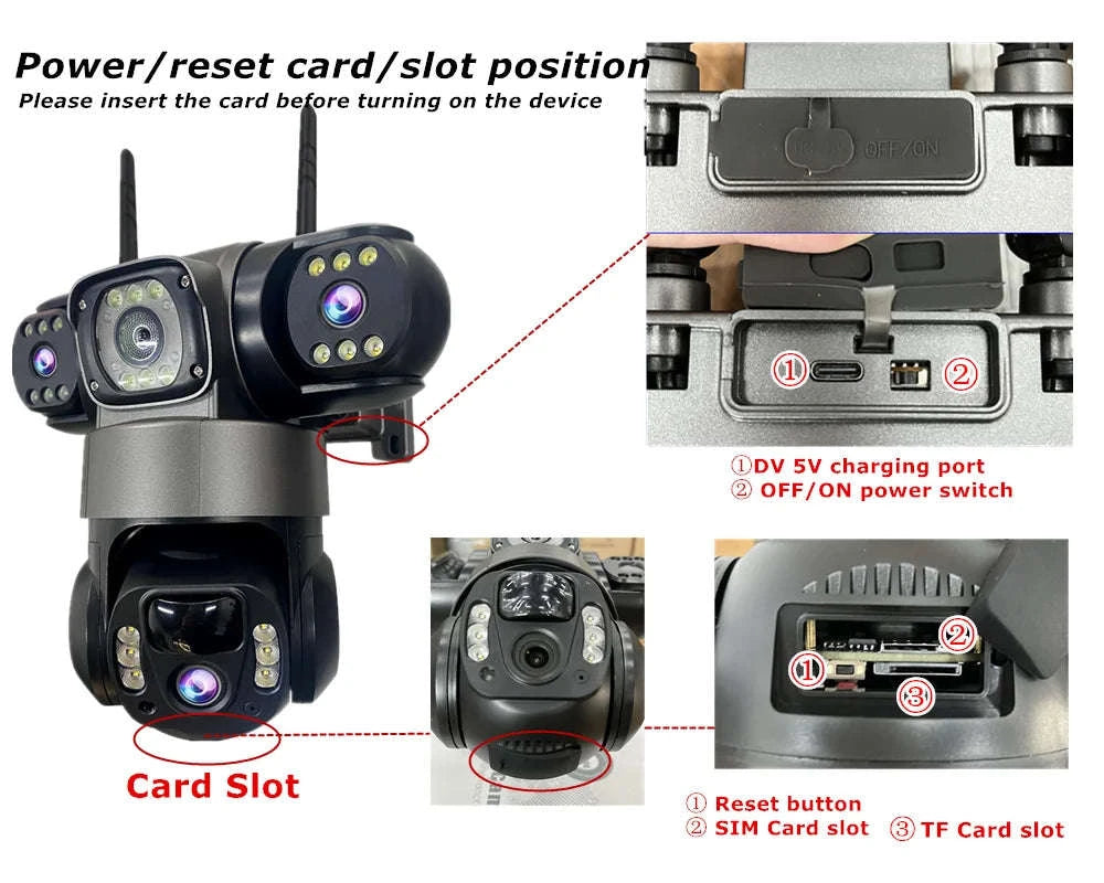 4G Solar Outdoor Security Camera with Triple Lens and PIR Detection-4G camera add 128GB / Poland