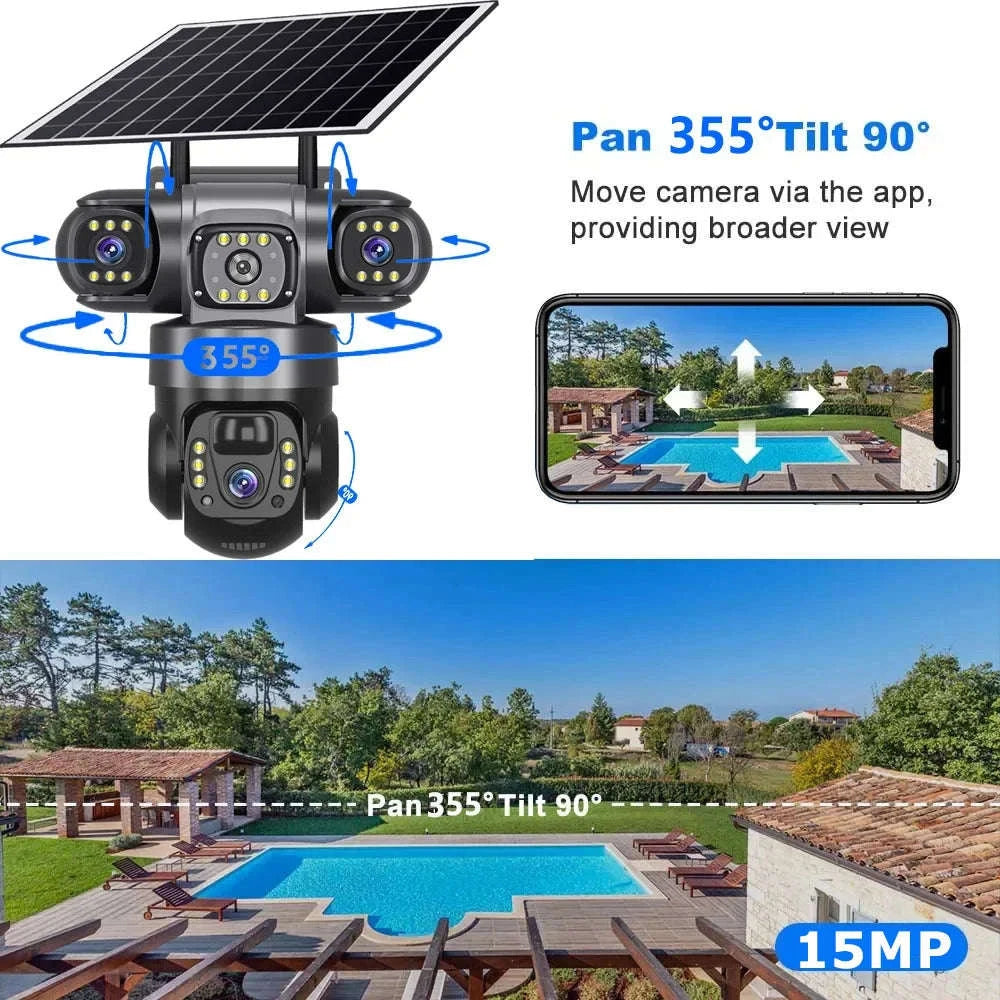 4G Solar Outdoor Security Camera with Triple Lens and PIR Detection-4G camera add 128GB / Poland