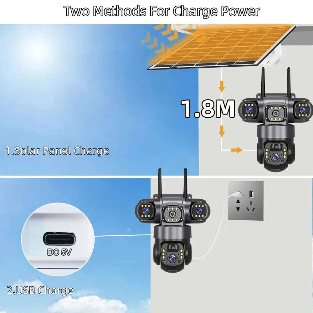 4G Solar Outdoor Security Camera with Triple Lens and PIR Detection-4G camera add 128GB / Poland
