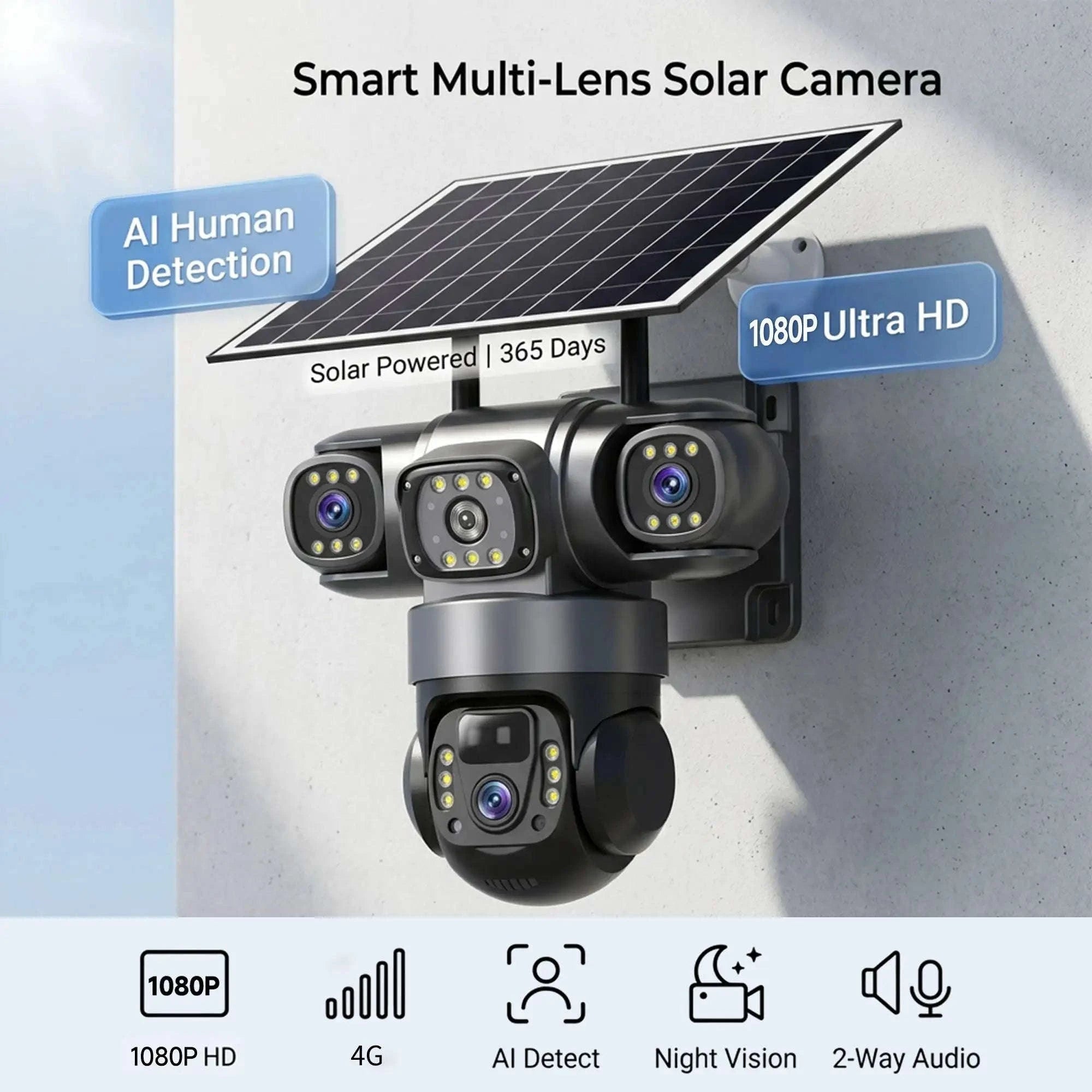4G Solar Outdoor Security Camera with Triple Lens and PIR Detection-4G camera add 128GB / Poland