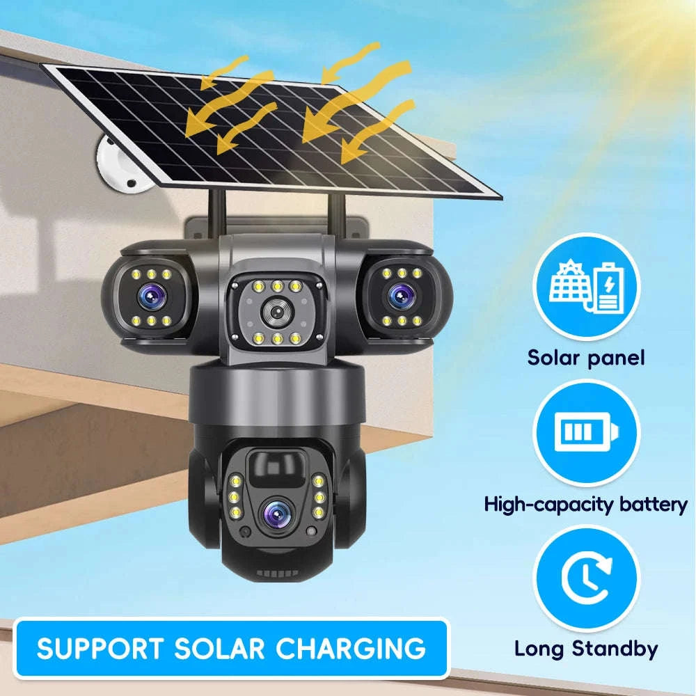 4G Solar Outdoor Security Camera with Triple Lens and PIR Detection-4G camera add 128GB / Poland