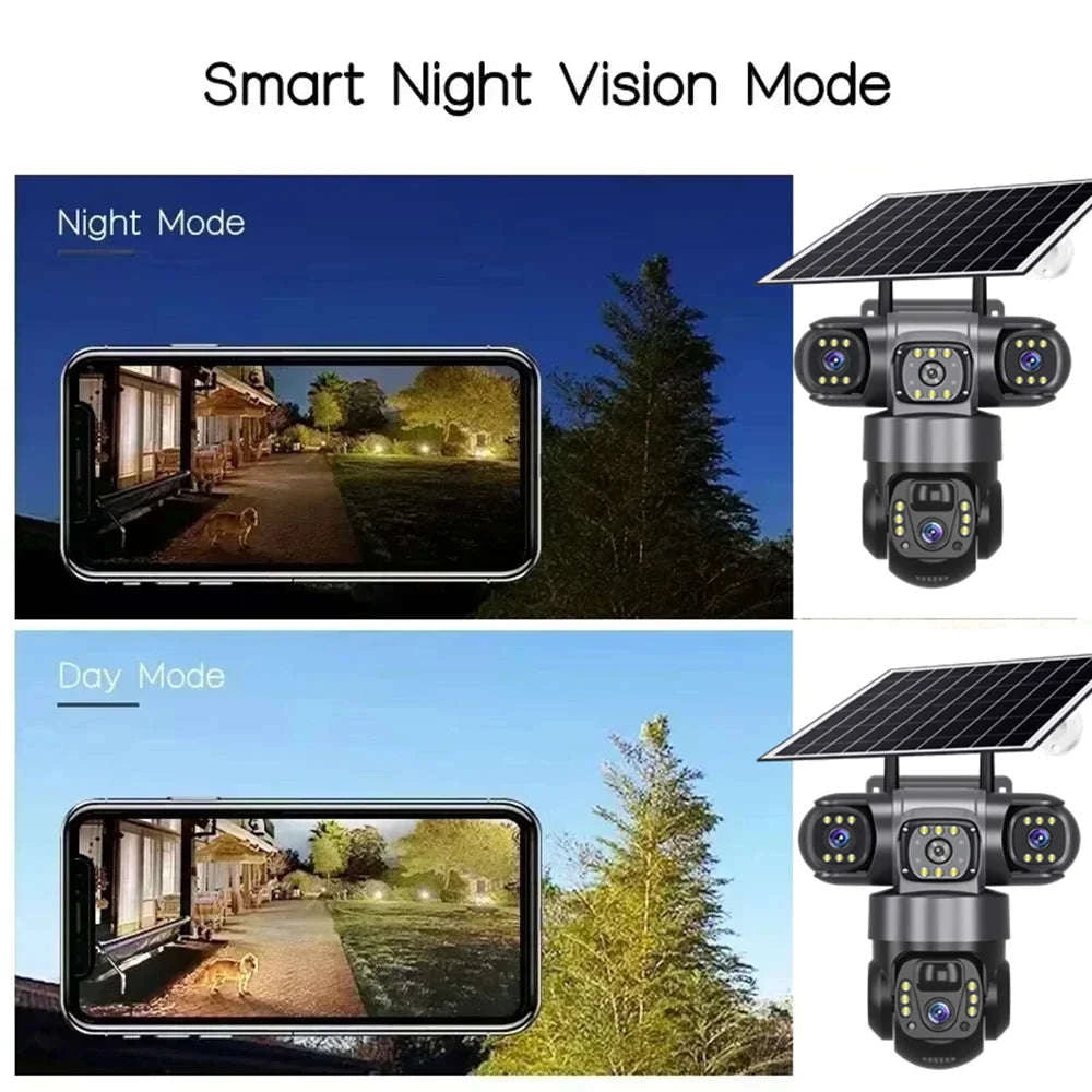 4G Solar Outdoor Security Camera with Triple Lens and PIR Detection-4G camera add 128GB / Poland