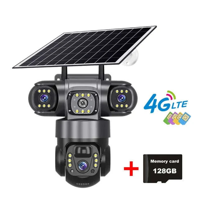 4G Solar Outdoor Security Camera with Triple Lens and PIR Detection-4G camera add 128GB / Poland