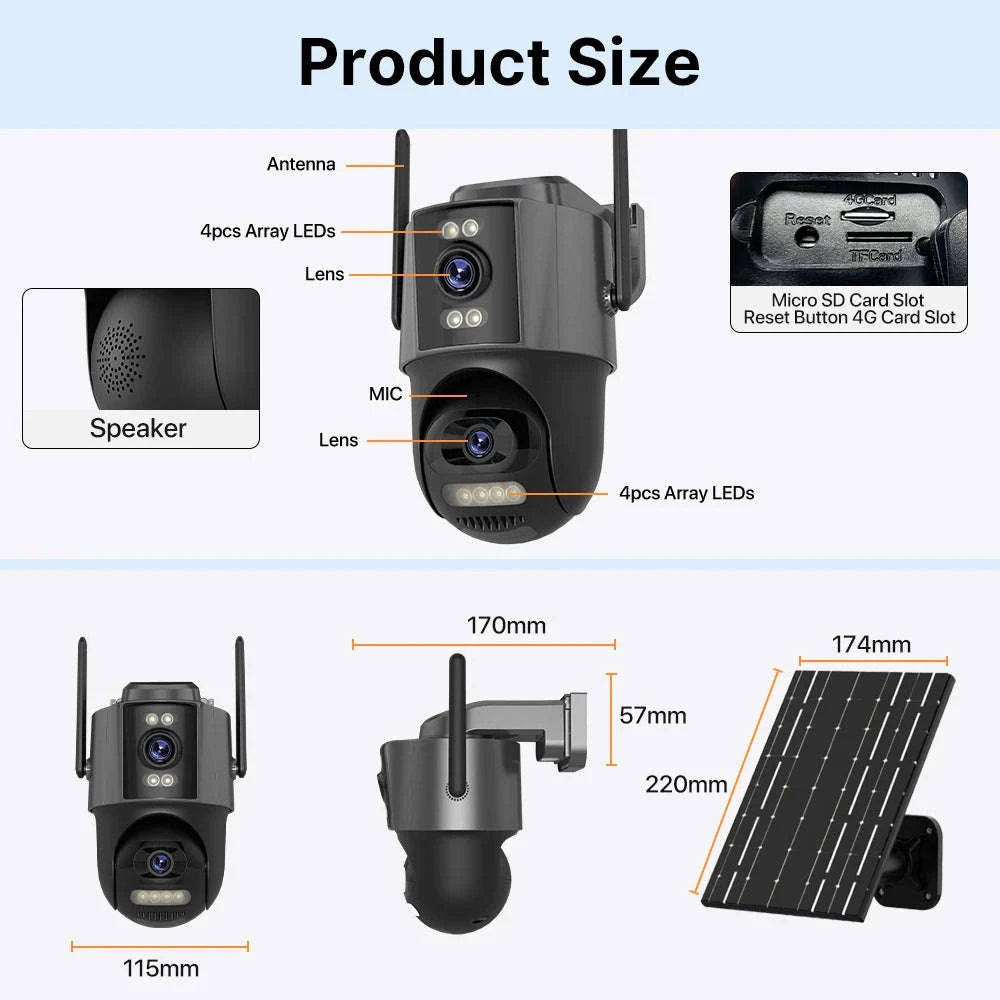4G Solar PTZ Security Camera with Auto Tracking and 24/7 Recording-Camera No Card / Poland