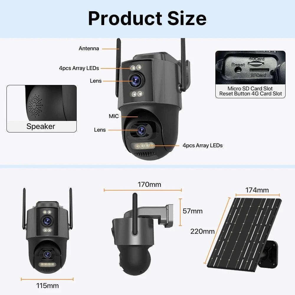 4G Solar PTZ Security Camera with Auto Tracking and 24/7 Recording-Camera No Card / Poland