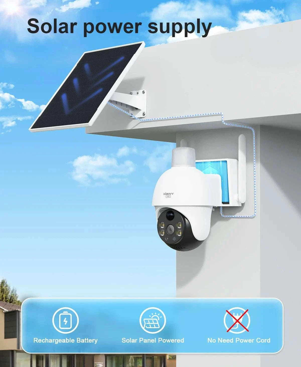 4G Solar Security Camera PTZ 3MP Outdoor Night Vision Surveillance-4G Camera / EU Plug