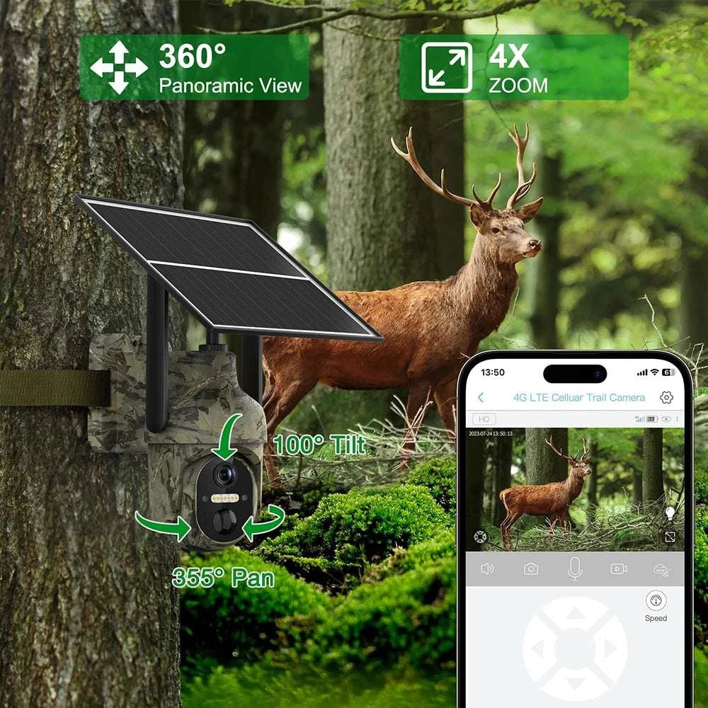 4G Solar Trail Camera 2K 3MP Outdoor Security with Night Vision-4G Cam 128G