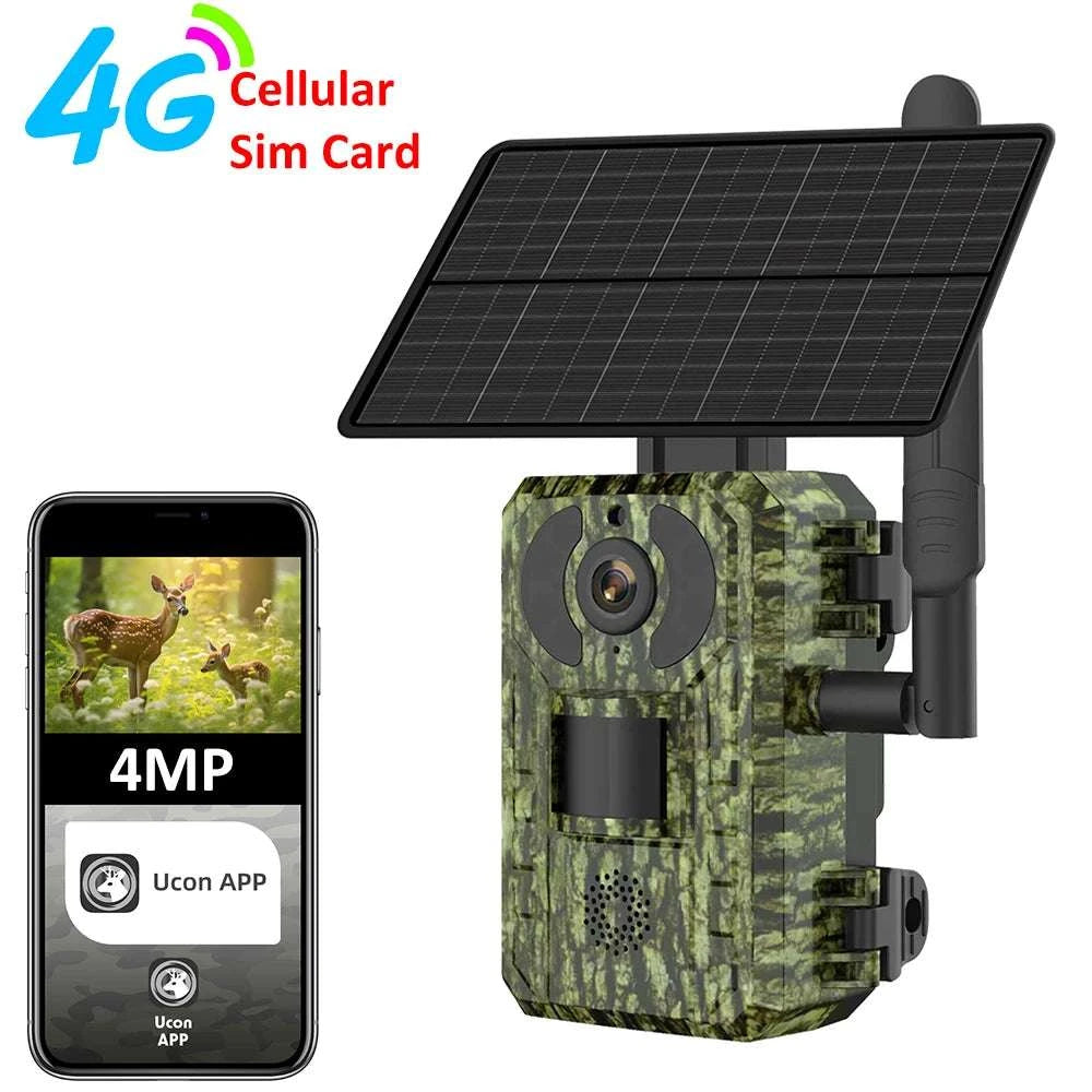4G Solar Trail Camera 4MP 2K Night Vision PIR Motion EU-EU 4G Trail Cam