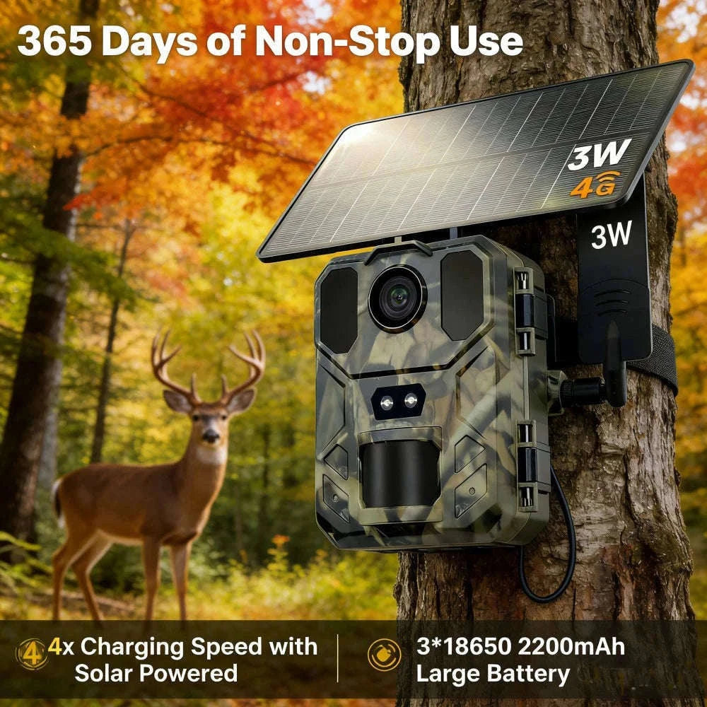 4G Solar Trail Camera with 30MP 2K Live Feed and Night Vision-Default Title
