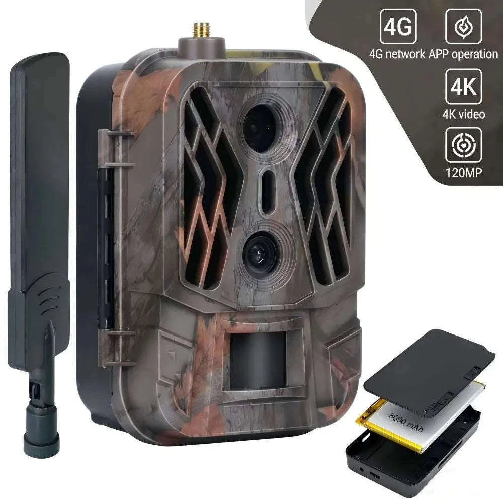 4G Trail Camera 120MP 4K, Dual Lens, 8000mAh Battery-Default Title