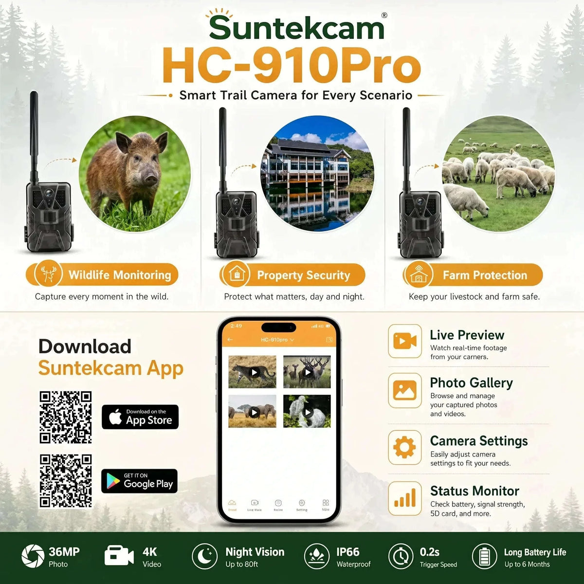 4G Trail Camera with APP Live Video, 4K Recording, 30MP Photos-EU Version