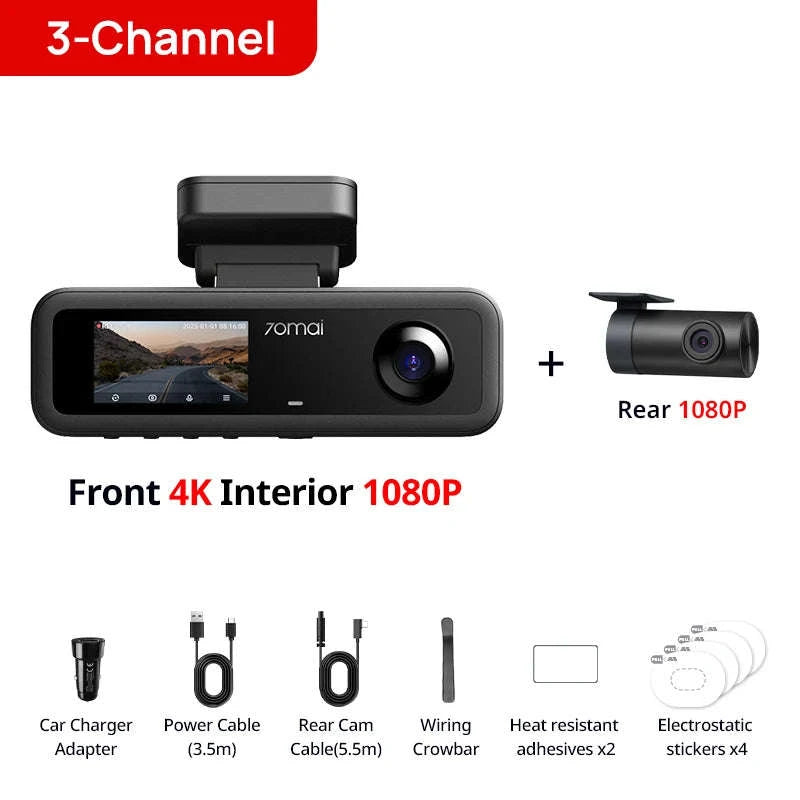 4K 3-Channel Dash Cam Front Rear Interior Voice Control GPS Parking Surveillance-T800E Set n HW UP03 / Mexico / UHS-I U3 512GB