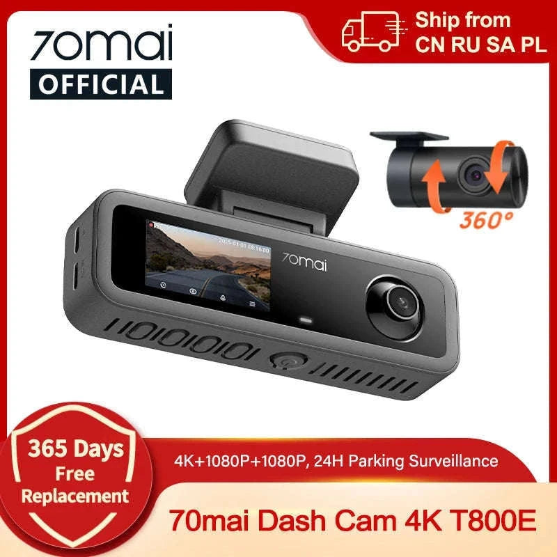 4K 3-Channel Dash Cam Front Rear Interior Voice Control GPS Parking Surveillance-T800E Set n HW UP03 / Mexico / UHS-I U3 512GB