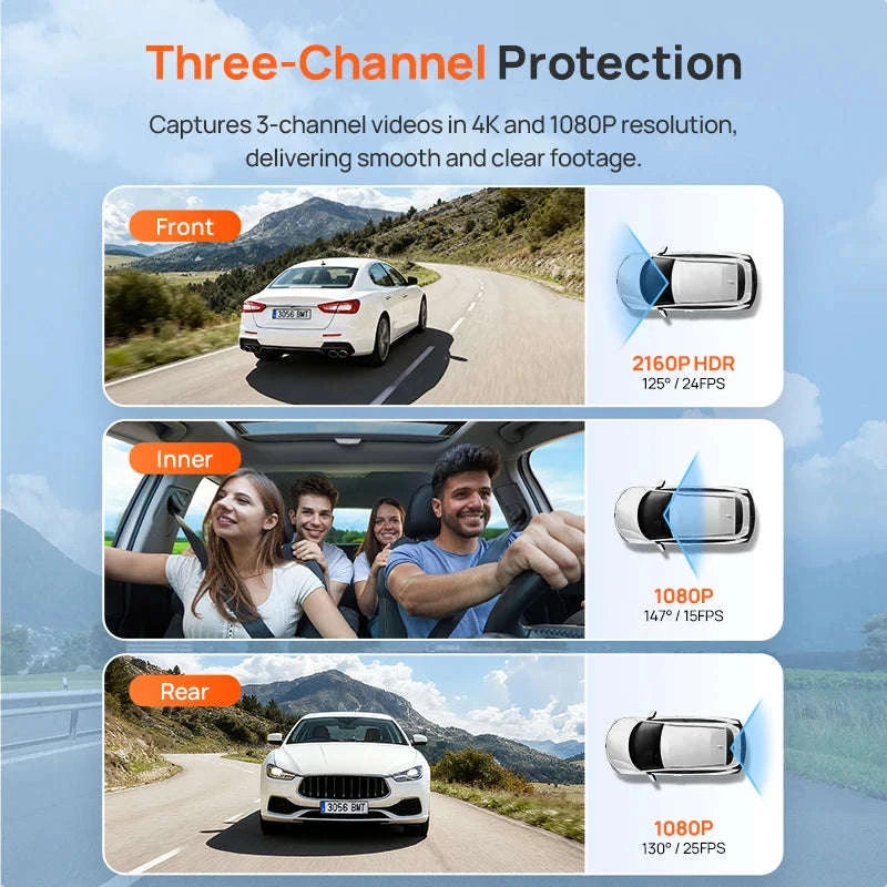 4K 3-Channel Dash Cam with Front, Rear & Interior Recording-T800E Set n HW UP03 / UHS-I U3 64GB / Poland