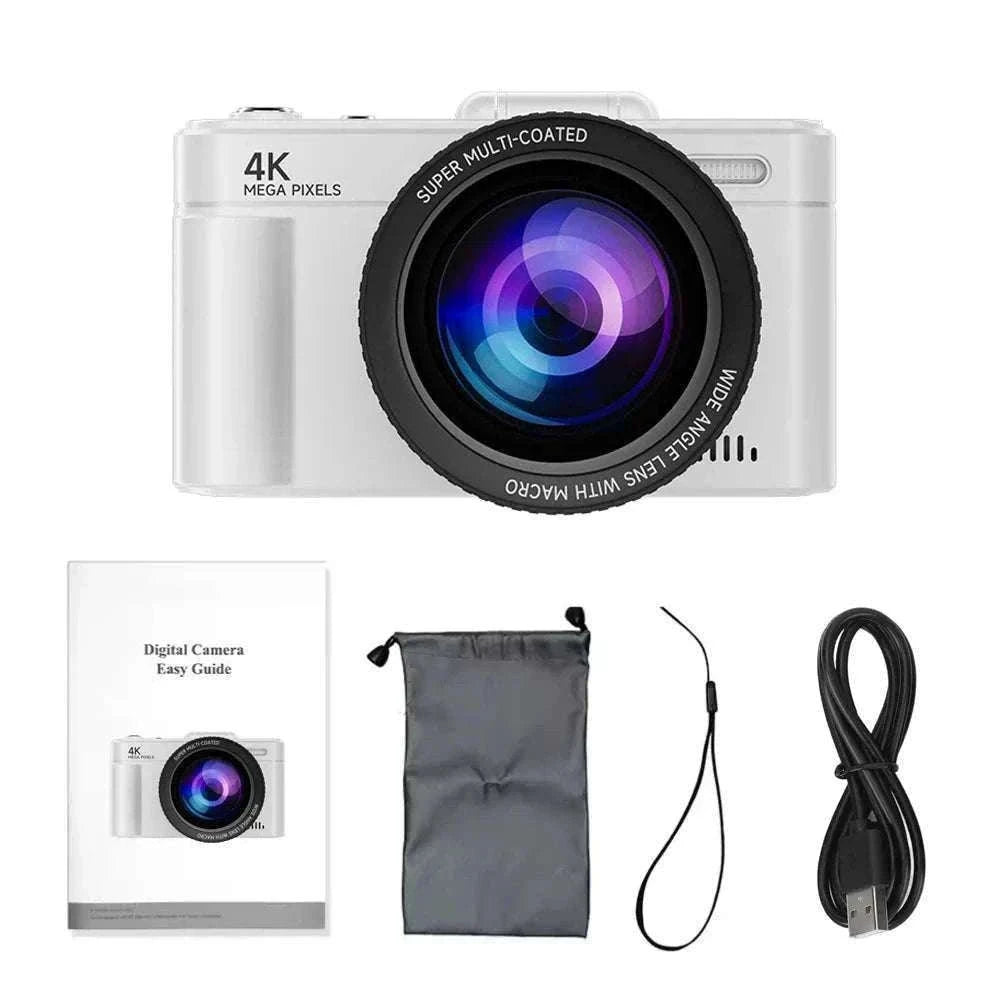 4K 64MP Retro Compact Digital Camera with 18X Zoom-Black large lens