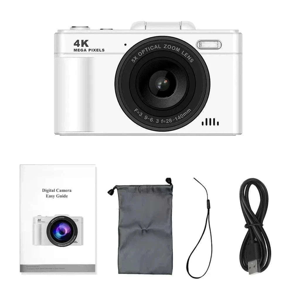 4K 64MP Retro Compact Digital Camera with 18X Zoom-Black large lens
