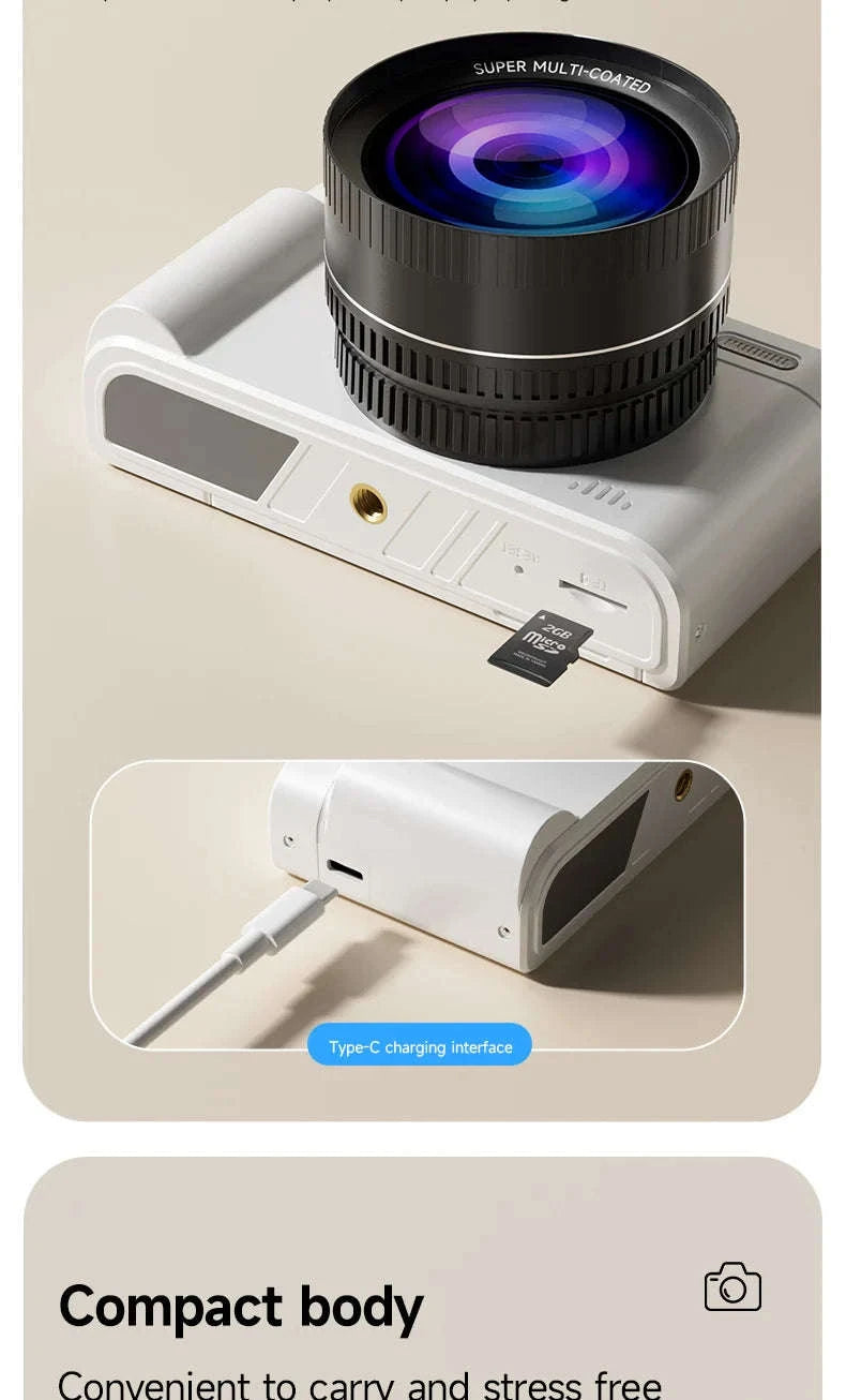 4K 64MP Retro Compact Digital Camera with 18X Zoom-White normal lens