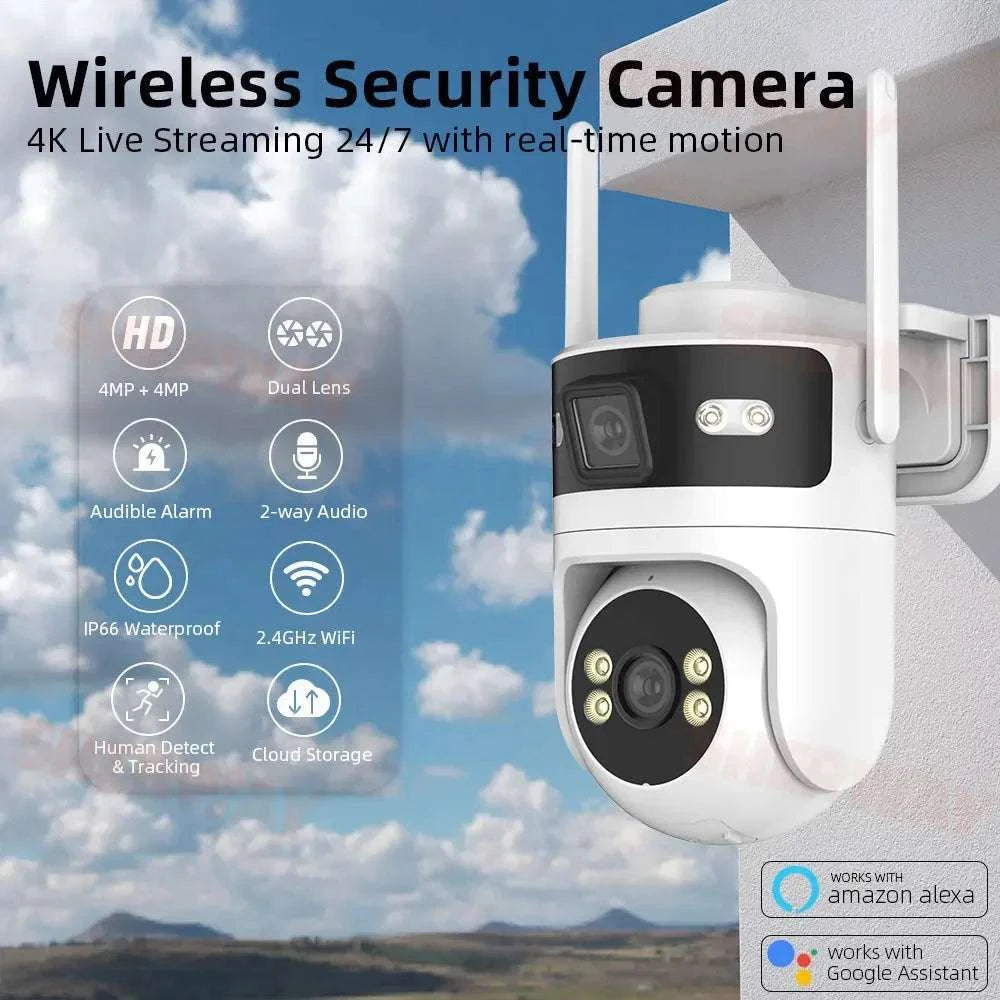 4K 8MP Dual Lens PTZ Outdoor WiFi Security Camera with AI Tracking-4MP No SD Card / EU Plug