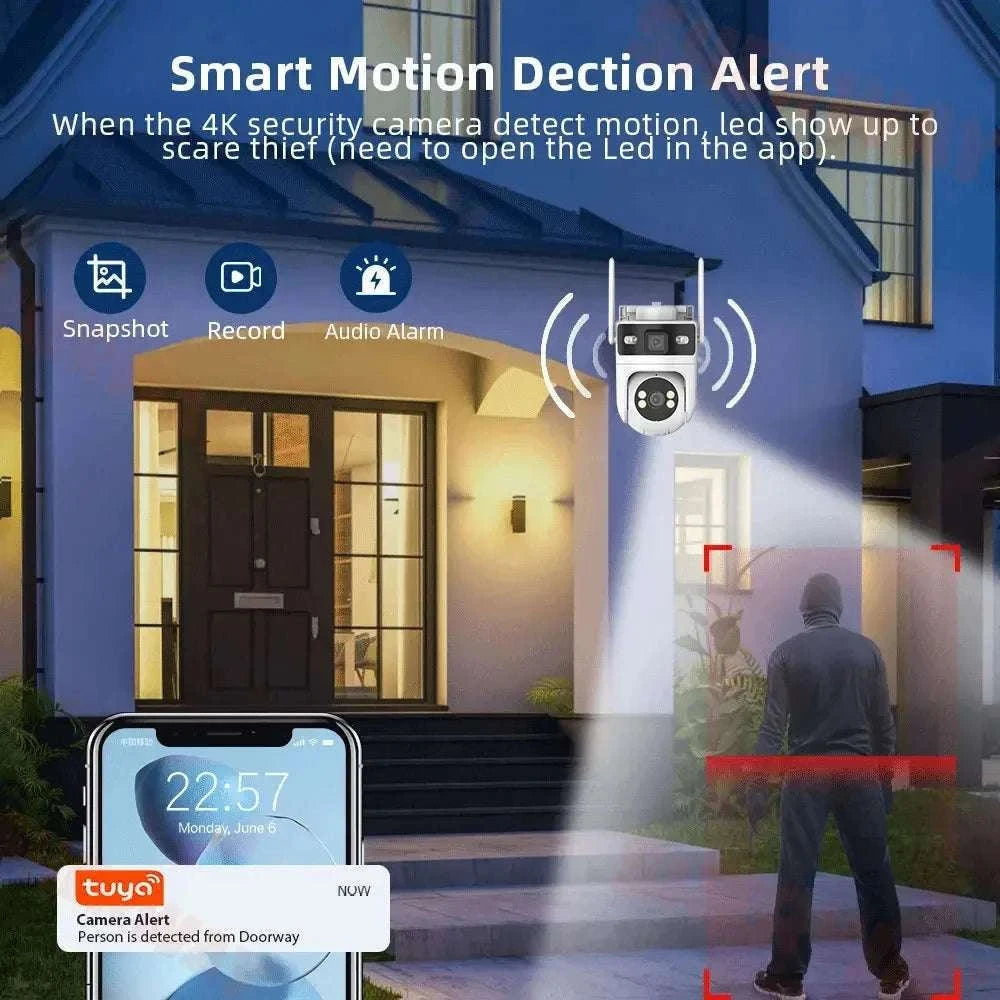 4K 8MP Dual Lens PTZ Outdoor WiFi Security Camera with AI Tracking-4MP No SD Card / EU Plug