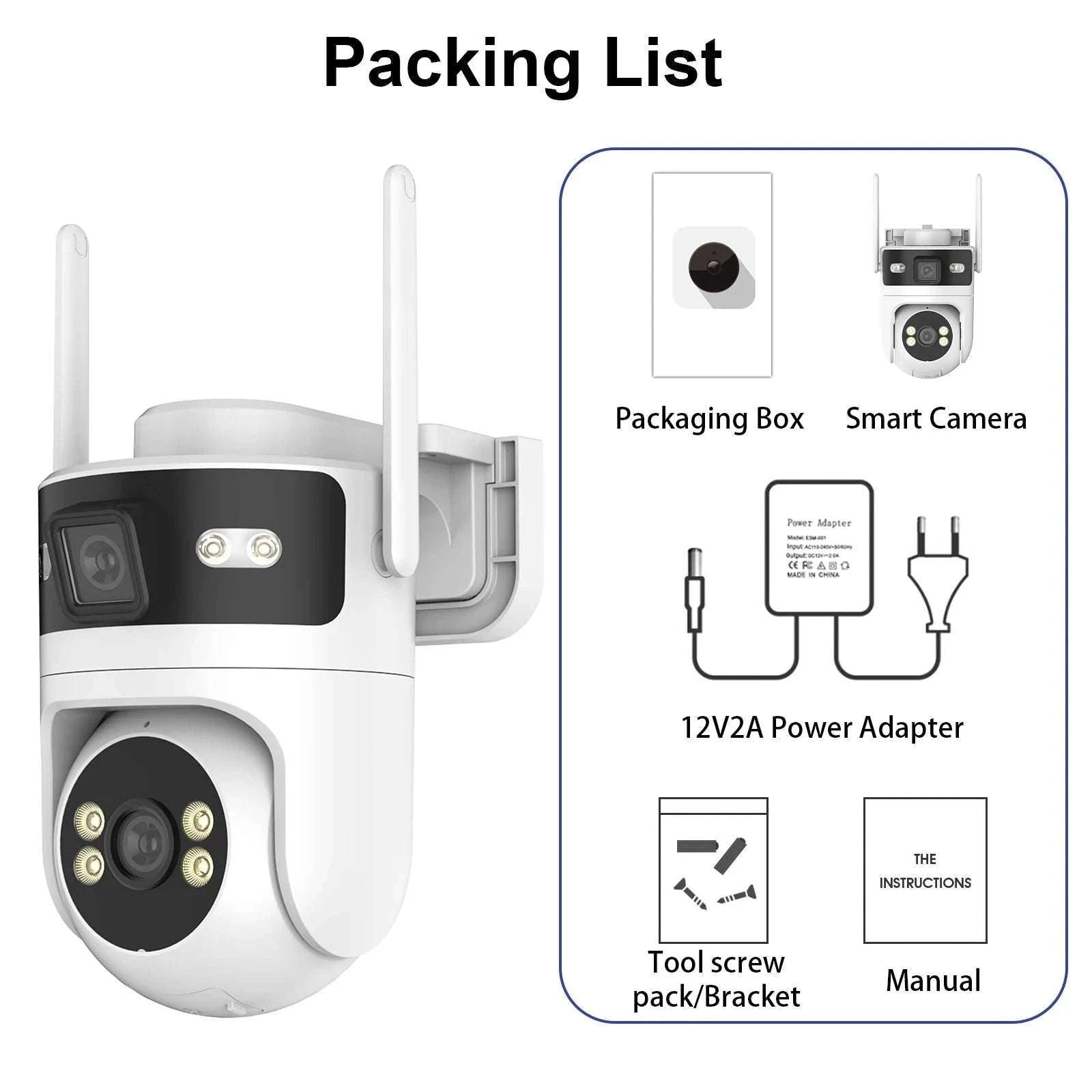 4K 8MP Dual Lens PTZ Outdoor WiFi Security Camera with AI Tracking-4MP No SD Card / EU Plug