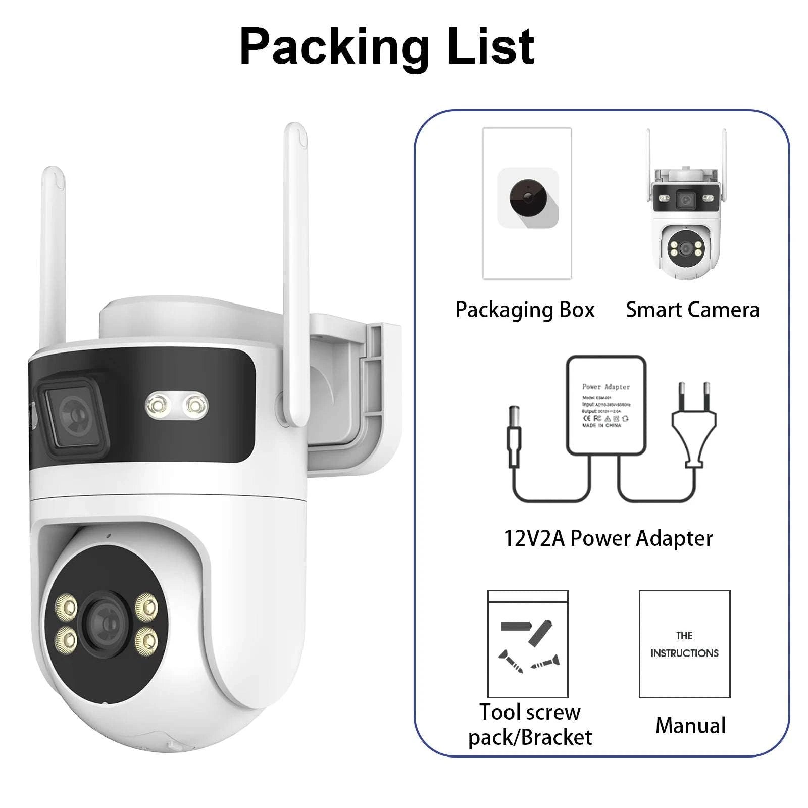 4K 8MP Dual Lens PTZ Outdoor WiFi Security Camera with AI Tracking-4MP No SD Card / EU Plug
