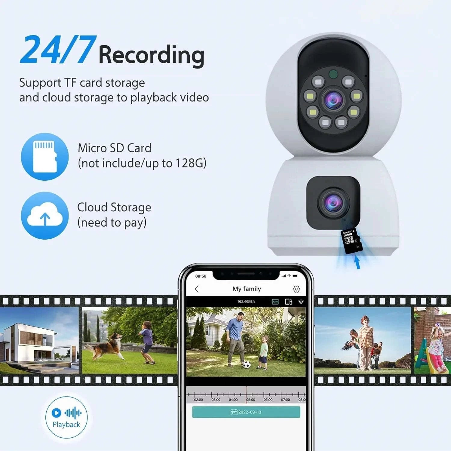4K 8MP Dual-Lens PTZ Security Camera with Dual-Screen, AI Auto Tracking, Color Night Vision-4MP Cam No Card / UK Plug
