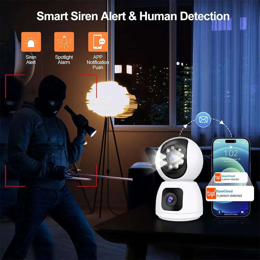 4K 8MP Dual-Lens PTZ Security Camera with Dual-Screen, AI Auto Tracking, Color Night Vision-4MP Cam No Card / UK Plug