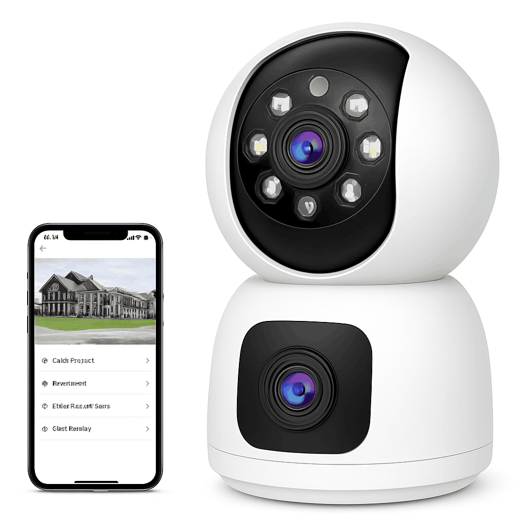 4K 8MP Dual-Lens PTZ Security Camera with Dual-Screen, AI Auto Tracking, Color Night Vision-4MP Cam No Card / UK Plug