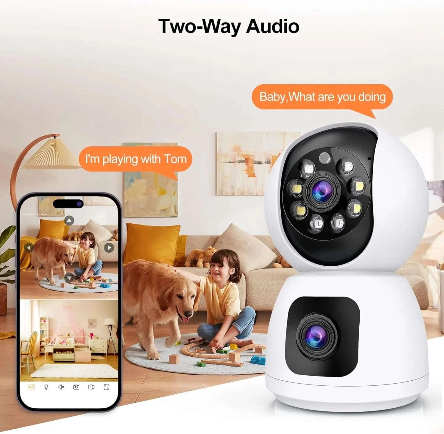 4K 8MP Dual-Lens PTZ Security Camera with Dual-Screen, AI Auto Tracking, Color Night Vision-4MP Cam No Card / UK Plug