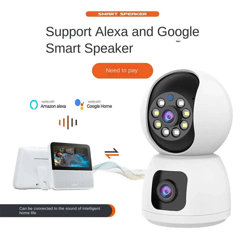 4K 8MP Dual-Lens PTZ Security Camera with Dual-Screen, AI Auto Tracking, Color Night Vision-4MP Cam No Card / UK Plug