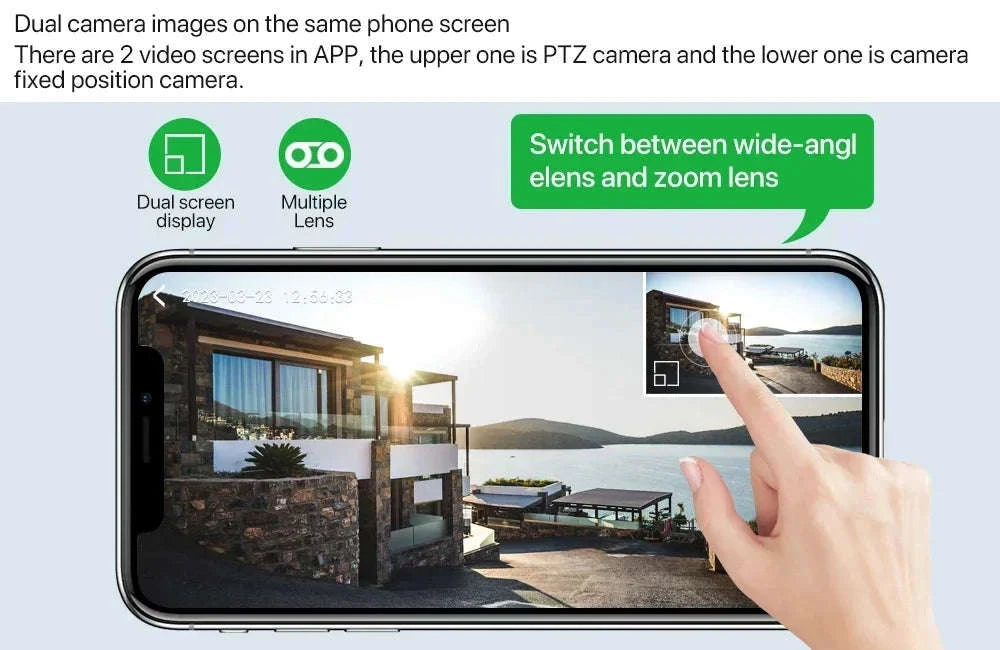 4K 8MP Dual-Lens PTZ Security Camera with Dual-Screen, AI Auto Tracking, Color Night Vision-4MP Cam No Card / UK Plug