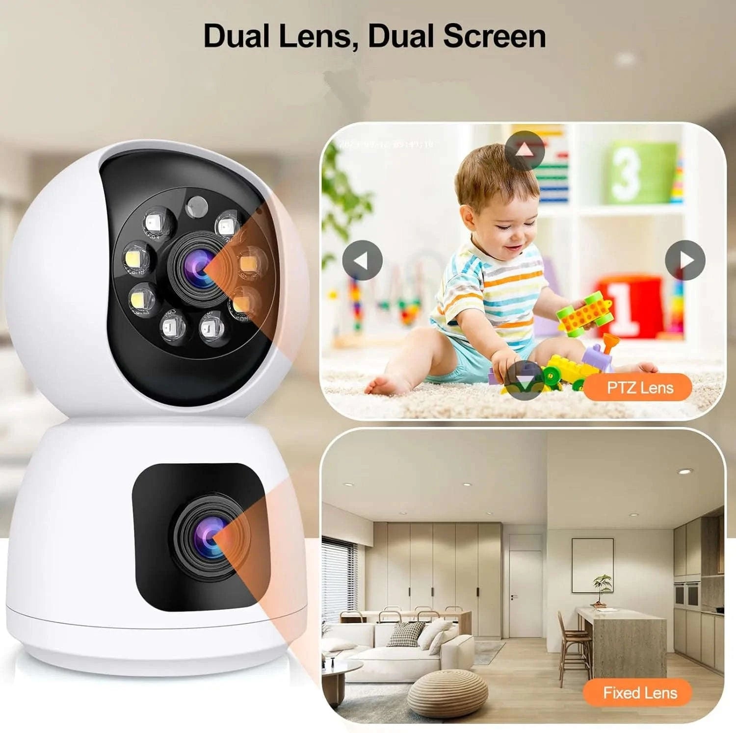4K 8MP Dual-Lens PTZ Security Camera with Dual-Screen, AI Auto Tracking, Color Night Vision-4MP Cam No Card / UK Plug