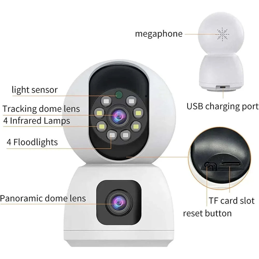 4K 8MP Dual-Lens PTZ Security Camera with Dual-Screen, AI Auto Tracking, Color Night Vision-4MP Cam No Card / UK Plug