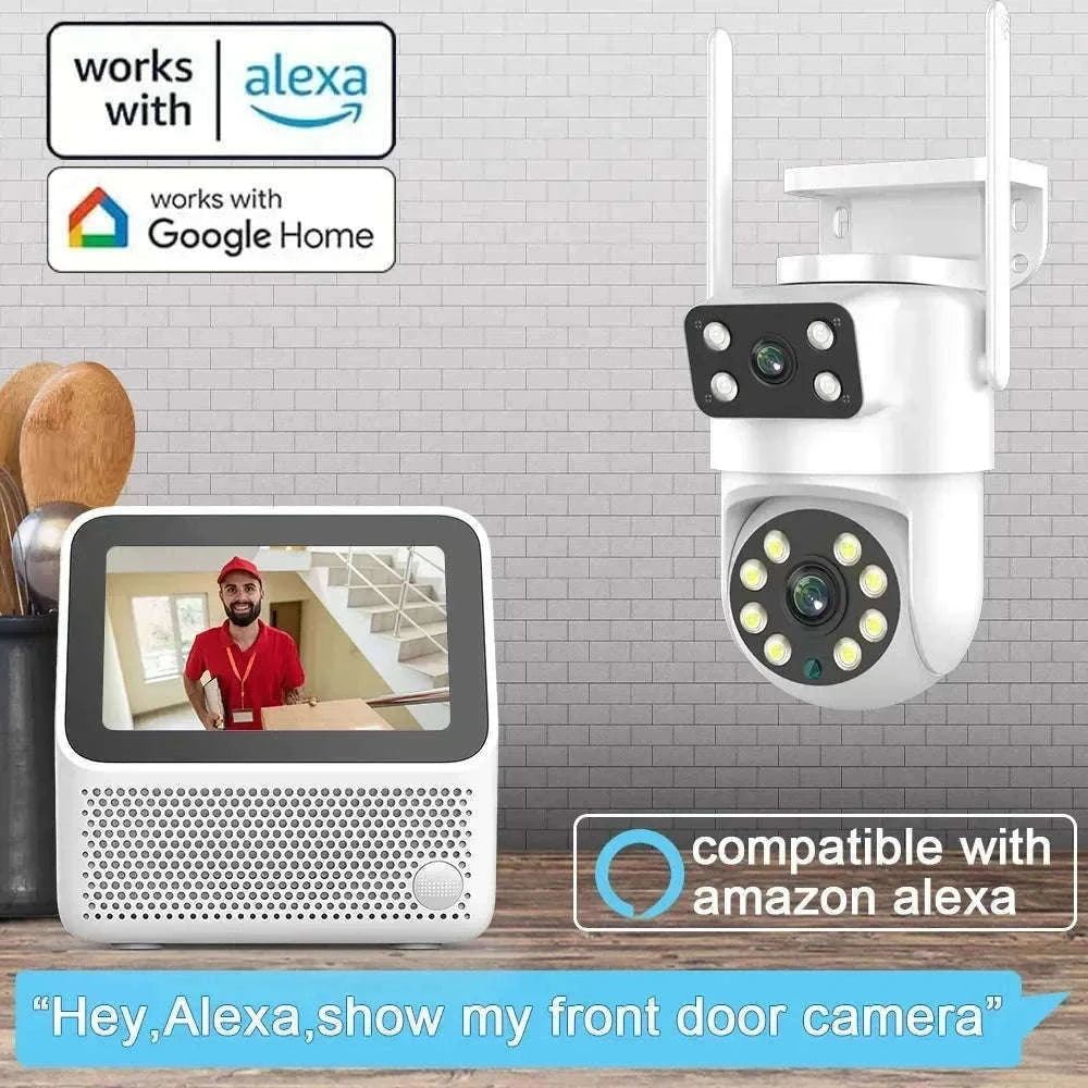 4K 8MP Dual Lens PTZ WiFi Security Camera with AI Auto Tracking-4MP No SD Card / UK Plug