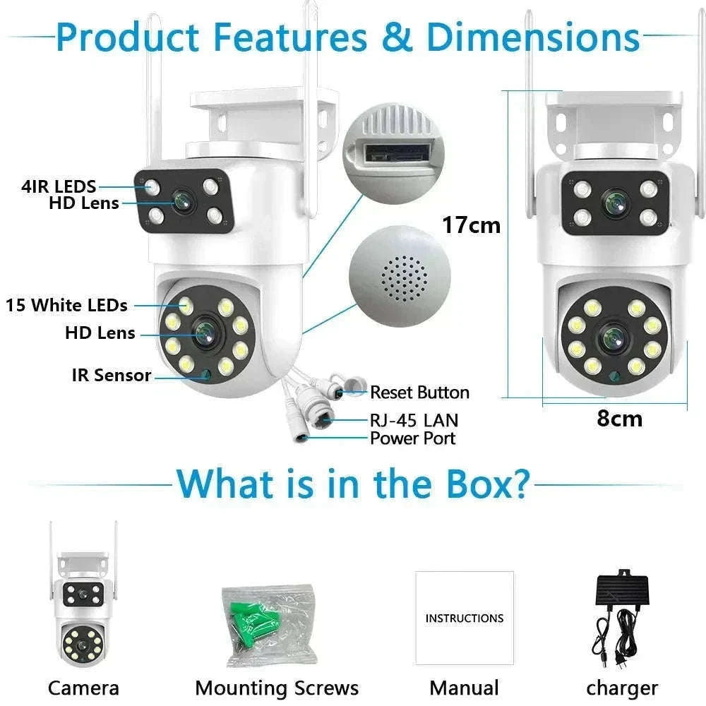 4K 8MP Dual Lens PTZ WiFi Security Camera with AI Auto Tracking-4MP No SD Card / UK Plug