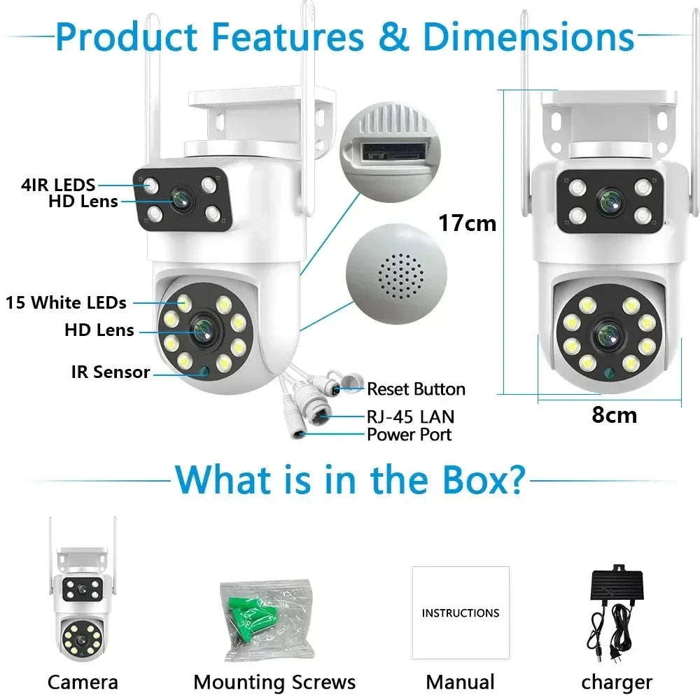 4K 8MP Dual Lens PTZ WiFi Security Camera with AI Auto Tracking-4MP No SD Card / UK Plug