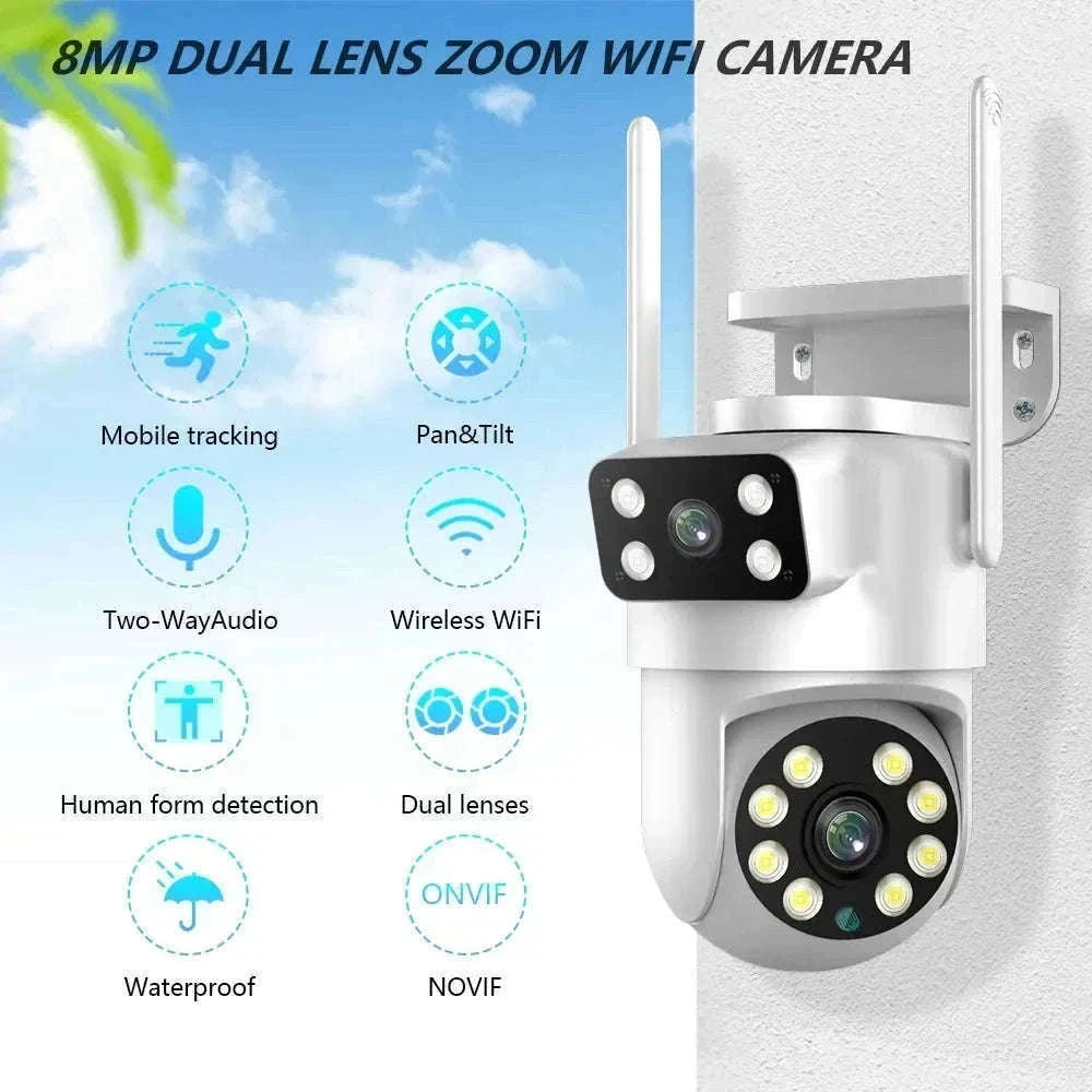 4K 8MP Dual Lens PTZ WiFi Security Camera with AI Auto Tracking-4MP No SD Card / UK Plug