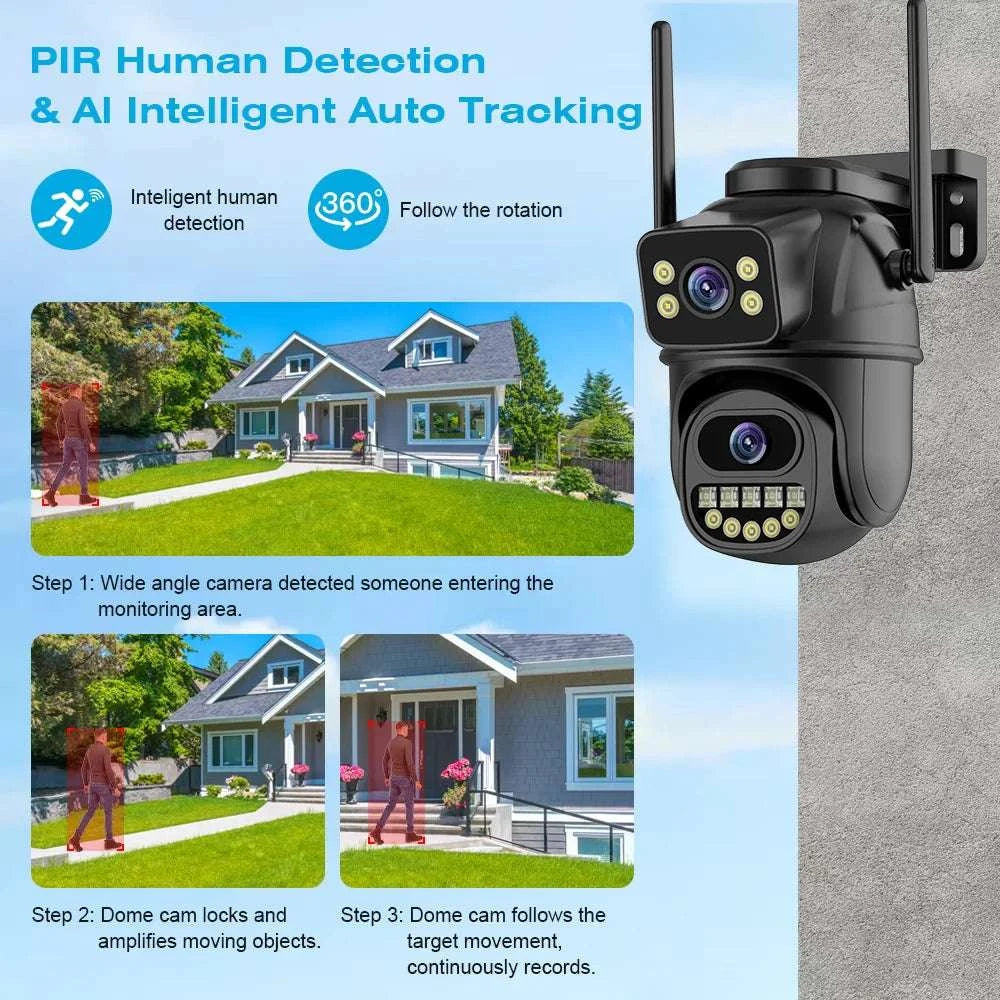 4K 8MP Dual Lens PTZ WiFi Security Camera with AI Tracking-4MP Add 64G Card / US Plug